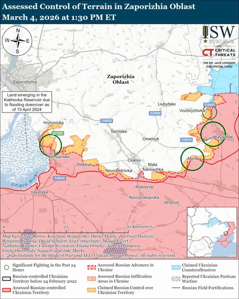 Просування ЗС РФ у Запорізькій області - карта Просування ЗС РФ у Запорізькій області
